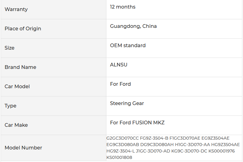 Factory Price Supply High Quality Vehicle Steering System Parts Power Electric Steering rack For Ford FUSION MKZ G2GC3D070CC FG9Z-3504-B F1GC3D070AE EG9Z3504AE EG9C3D080AB DG9C3D080AH H1GC-3D070-AA HG9Z3504AE HG9Z-3504-L J1GC-3D070-AD KG9C-3D070-DC